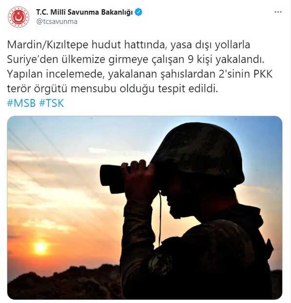Son dakika | MSB duyurdu! Sınırda yakalanan 9 kişiden 2’si PKK’lı terörist çıktı