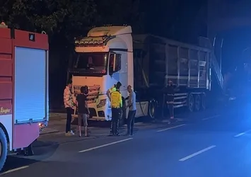 Sakarya'da demir yüklü TIR alev aldı