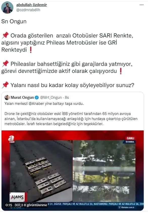 1630878362280.jpg CHP'li İstanbul Büyükşehir Belediyesi Sözcüsü Murat Ongun'un A Haber'i hedef alan paylaşımına ilişkin gerçek ortaya çıktı: Hurdaya ayrıldı denilen otobüsler CHP'ye devredildiğinde çalışıyordu - 6