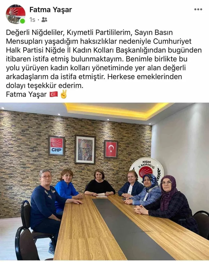 CHP’de istifa depremi! Niğde İl Kadın Kolları Başkanı Yaşar ve yönetimi istifa etti
