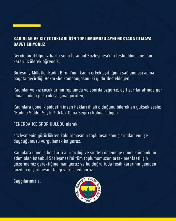Fenerbahçe’nin İstanbul Sözleşmesi açıklaması sonrası Ali Koç’a tepki yağıyor: Kulüp başkanı mısın parti lideri mi?
