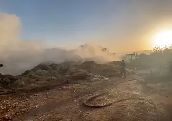 Köyde çıkan yangın saman balyalarını kül etti