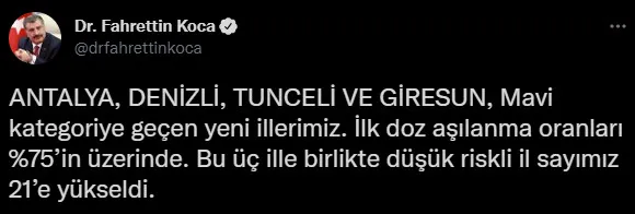 Son dakika: Sağlık Bakanı Fahrettin Koca mavi kategoriye dönen illeri açıkladı - 2