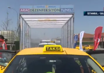 Sultanbeyli’de dezenfeksiyon tüneli kuruldu! Taksi ve minibüsler dezenfekte ediliyor
