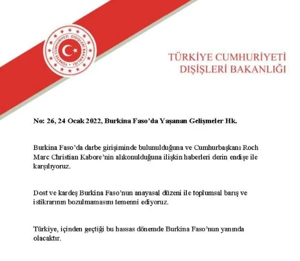 Son dakika: Burkina Faso’da ordu yönetime el koydu! Türk Dışişleri Bakanlığından ilk mesaj