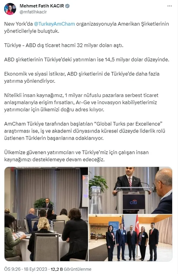 Bakan Mehmet Fatih Kacır’dan ABD’ye ekonomi ve teknoloji çağrısı