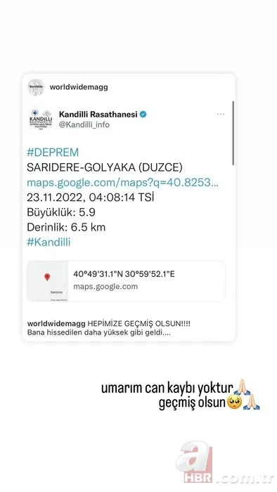 Düzce depreminin ardından ünlü isimlerden peş peşe paylaşımlar geldi 9