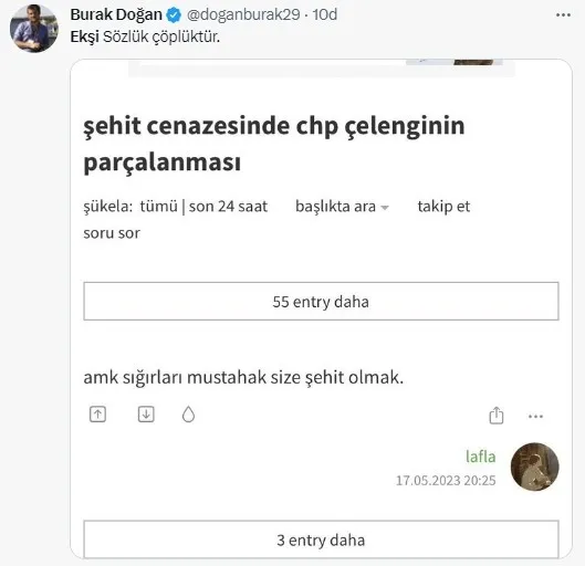 CHP’ye destek veren Ekşi Sözlük’te şehitlere ağır küfürler! Depremzedelerin ardından sırada şehit aileleri ve Anadolu insanı var...
