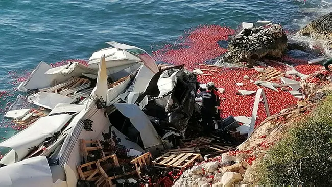 Mersin’de domates yüklü TIR denize uçtu - 3