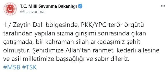 Son dakika: Zeytin Dalı bölgesinden sızmaya çalışan teröristler etkisiz hale getirildi