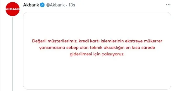 Son dakika: Akbank’tan flaş kredi kartına mükerrer yansıma açıklaması