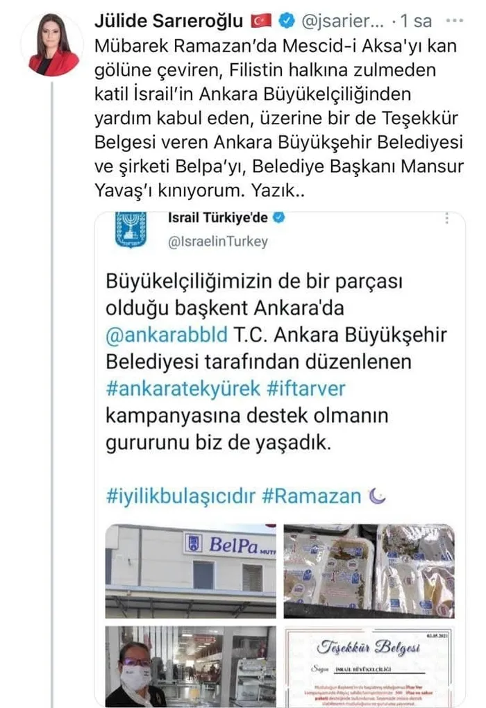 Mansur Yavaş yönetiminden İsrail Büyükelçiliği'ne teşekkür belgesi! Tepki yağıyor: Acilen aldığınız parayı iade ederek geri çekin - 2