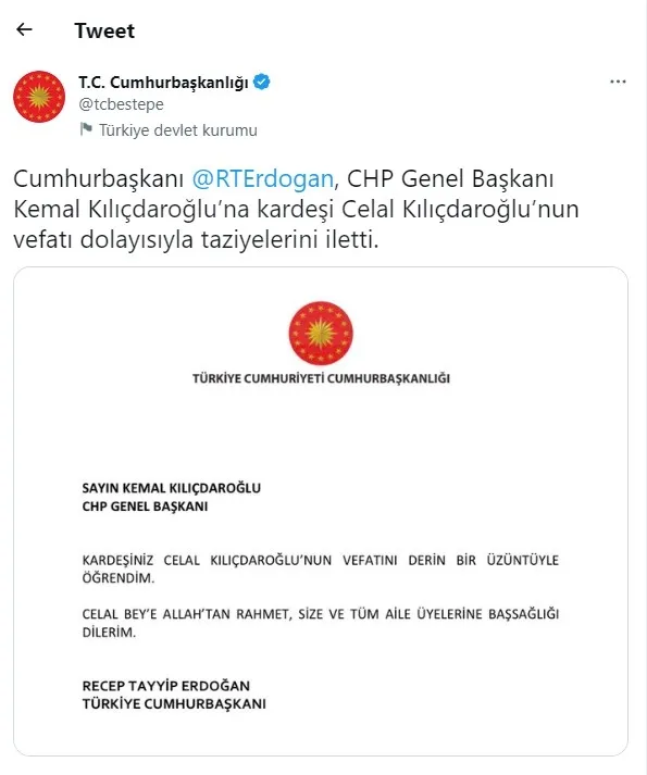 Son dakika | Başkan Erdoğan'dan Kılıçdaroğlu'na taziye mesajı - 1