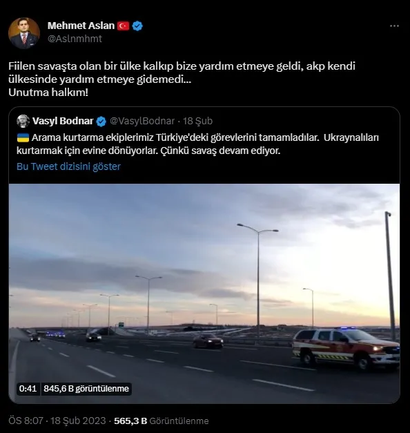 Siyasi yağmacılar provokasyona doymuyor: İYİ Partili Mehmet Aslan Ukrayna üzerinden hükümeti hedef aldı