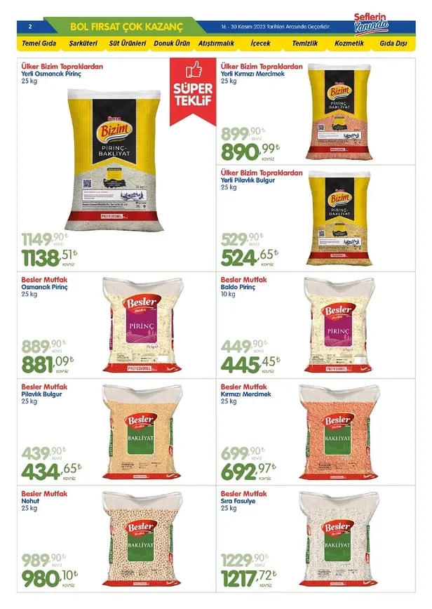 Bizim Toptan Market 29 Kasım indirim kataloğu yayında! Bu ayın son indirim listesindeki ürünler arasında temel gıda uygun fiyata satışta… - 9