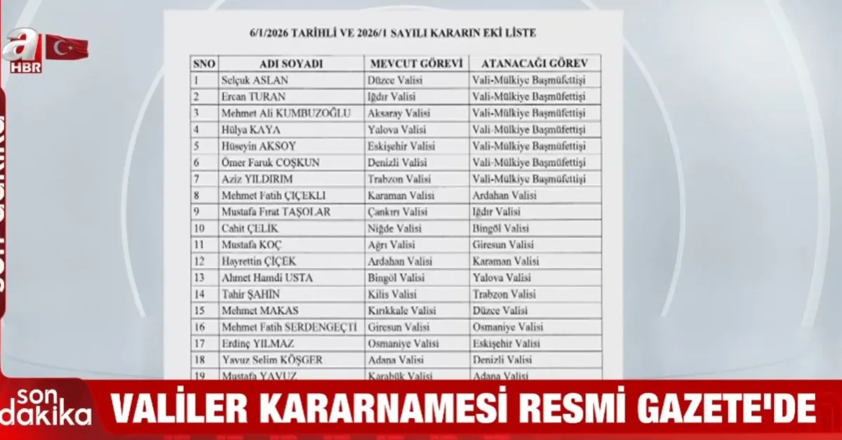 Valilik Kararnamesi Resmi Gazete'de