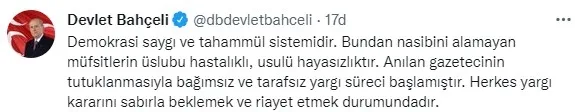 MHP Genel Başkanı Devlet Bahçeli’den Sedef Kabaş’a sert tepki: Anti demokratik ve faşizan sözleri kınıyorum