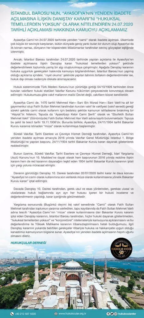 İstanbul Barosuna net Ayasofya Camii yanıtı: Karar hakkaniyete uygundur - 1