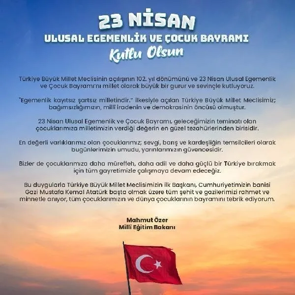 Milli Eğitim Bakanı Mahmut Özer'den 23 Nisan Mesajı - 1
