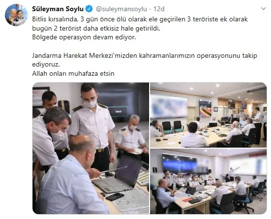 İçişleri Bakanı Süleyman Soylu’dan son dakika açıklaması: 2 terörist daha etkisiz hale getirildi. Bölgede operasyon devam ediyor