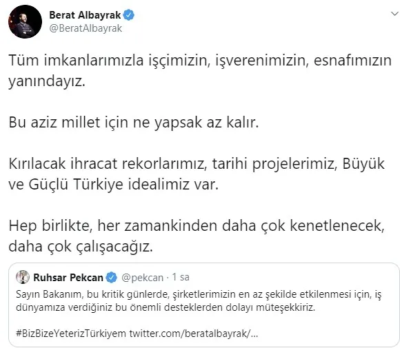 Son dakika: Hazine ve Maliye Bakanı Berat Albayrak: Bu aziz millet için ne yapsak az kalır