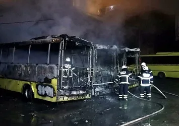 Tekirdağ'da, park halindeki 3 özel halk otobüsü yandı
