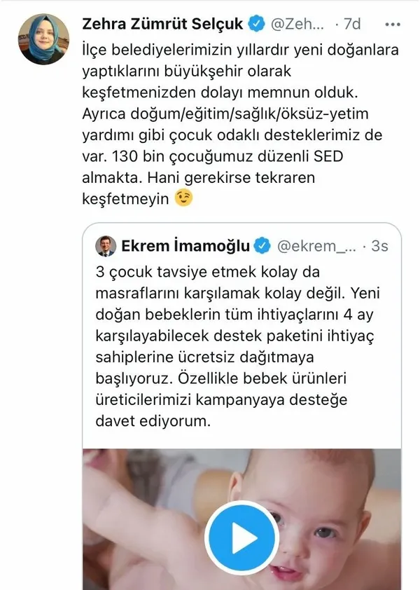 CHP'li İBB Başkanı İmamoğlu, AK Parti'nin 10 yıldır uyguladığı yenidoğan bebek projesini yeniden keşfetti
