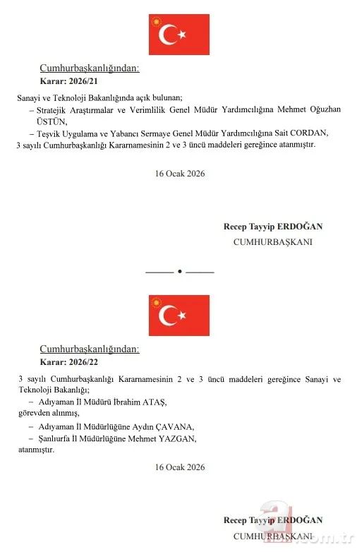 Bazı bakanlık ve kurumlarda görev değişikliği! Atama Kararları Resmi Gazete'de 10