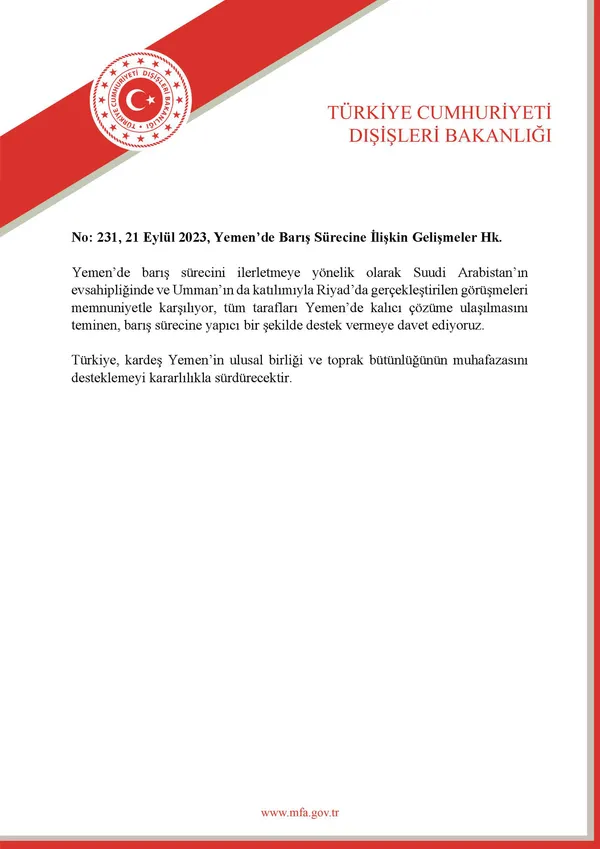 1695258388456.jpg Dışişleri Bakanlığından Yemen'de 'barış süreci' açıklaması: Destek vermeye davet ediyoruz - 1