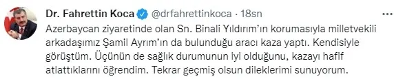 AK Parti Genel Başkan Vekili Binali Yıldırım Azerbaycan’da trafik kazası geçirdi! İşte ilk görüntüler | Sağlık durumu nasıl?