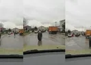 Kamyondan fırladı! İşte tehlike anı...
