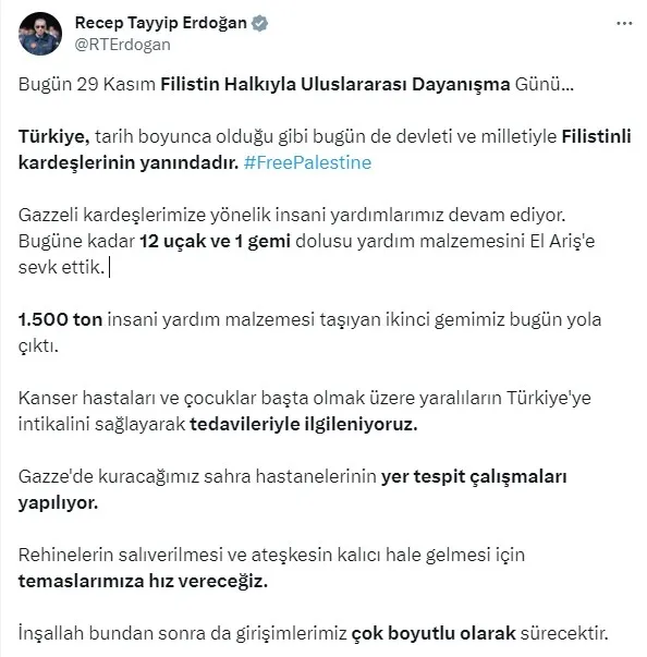 Başkan Erdoğan’dan Filistin paylaşımı: Türkiye tarih boyunca olduğu gibi Filistinli kardeşlerinin yanındadır