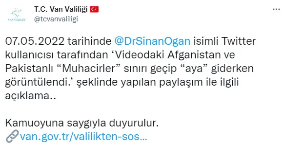 Son dakika: Van Valiliği’nden Sinan Oğan’ın paylaşımları hakkında flaş açıklama! O görüntüler Türkiye-İran sınırında çekilmedi
