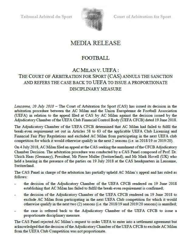 CAS, UEFA'nın Milan'a verdiği men cezasını kaldırdı! Galatasaray'a müjde - 1