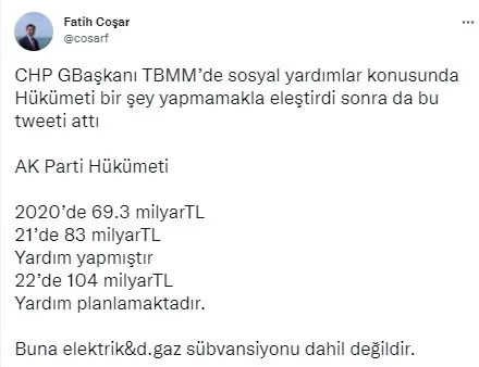 2022 yılında 104 milyar lira destek yolda! Kılıçdaroğlu’nun sosyal yardım eleştirisine AK Parti’den rakamlarla yanıt