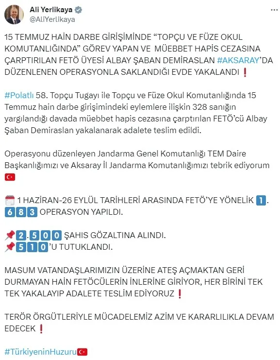 feto-uyesi-albay-saban-demiraslan-yakalandi-icisleri-bakani-ali-yerlikaya-acikladi-1695893743855.jpg FETÖ üyesi albay Şaban Demiraslan yakalandı! İçişleri Bakanı Ali Yerlikaya açıkladı - 2