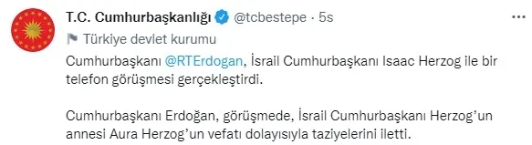Son dakika: Başkan Erdoğan İsrail Cumhurbaşkanı Isaac Herzog ile görüştü