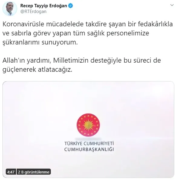 Başkan Erdoğan'dan koronavirüsle mücadele mesajı - 1