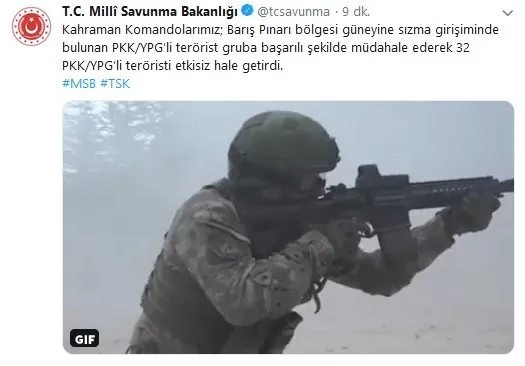 Son dakika: MSB’den flaş açıklama: 56 PKK-YPG’li öldürüldü