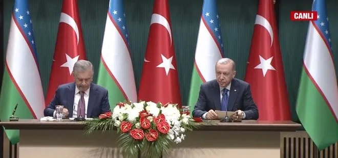 Başkan Erdoğan Özbekistan Cumhurbaşkanı Mirziyoyev ile Ortak Basın Toplantısı’nda açıklamalarda bulundu