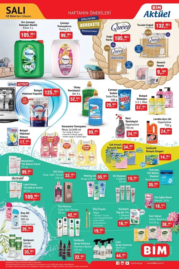 3 Ekim BİM aktüel ürünler kataloğu yayınlandı! Yeni ayın ürünleri arasında 159 TL’ye tereyağı 109 TL’ye 5kg yoğurt, 95 TL’ye 500 gr kaşar peynir satılıyor