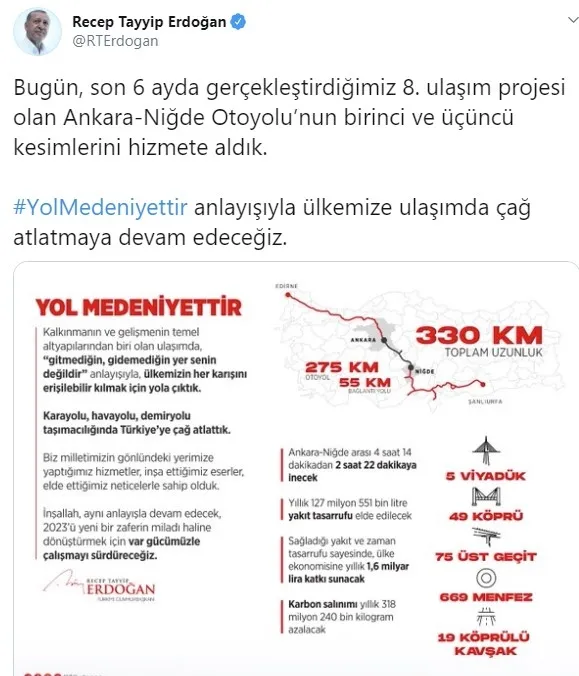 Son dakika: Başkan Erdoğan'dan Ankara-Niğde Otoyolu mesajı - 1