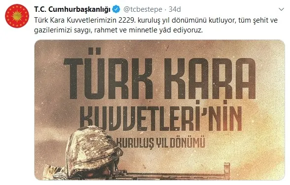 Cumhurbaşkanlığı, Türk Kara Kuvvetleri'nin 2229. kuruluş yıl dönümünü kutladı - 1