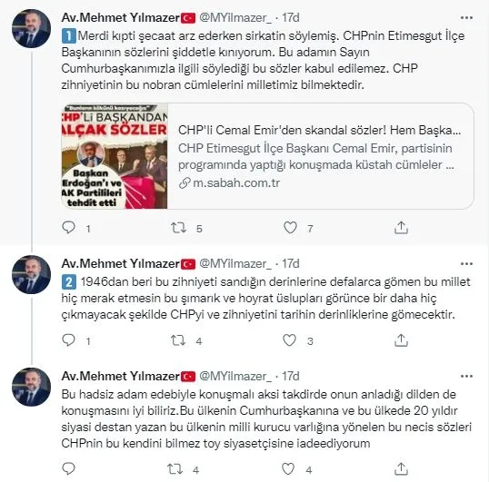 CHP Etimesgut İlçe Başkanı Cemal Emir’den Başkan Erdoğan ve AK Partililere haddi aşan ifadeler: Bunların kökünü kazıyacağız