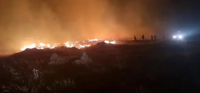 Niğde'de büyük mera yangını! Alevlere müdahale için yola çıkan itfaiye devrildi