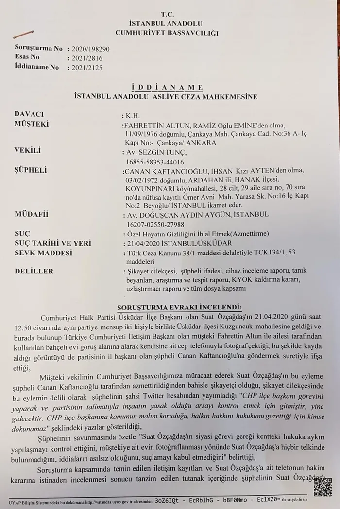 Son dakika: CHP’li Canan Kaftancıoğlu için istenen ceza belli oldu! Fahrettin Altun’un evinin fotoğraflanmasının talimatını vermişti