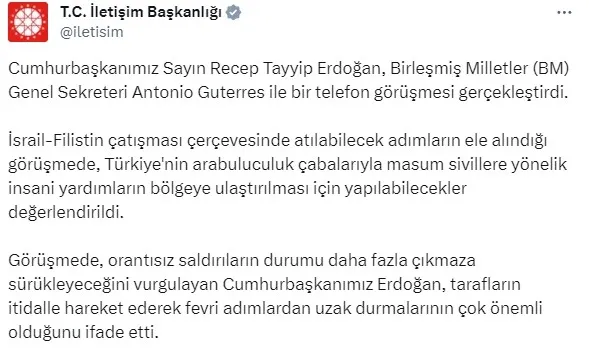 baskan-erdogan-bm-genel-sekreteri-antonio-guterres-ile-bir-telefon-gorusmesi-gerceklestirdi-1696960915640.jpg Başkan Erdoğan’da Filistin diplomasisi! BM Genel sekteri Guterres ve Rusya lideri Putin ile görüştü - 2