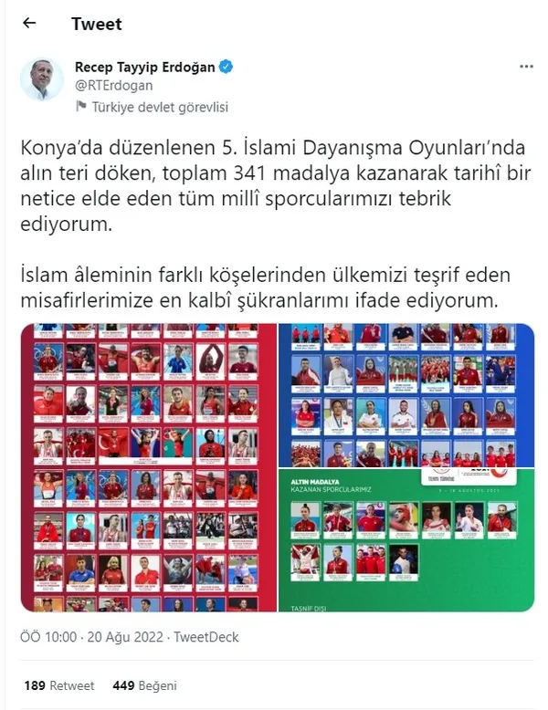 Son dakika | Başkan Erdoğan'dan 5. İslami Dayanışma Oyunları'na katılan milli sporculara tebrik mesajı - 1