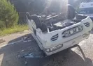 Feci kaza! Minibüs kontrolden çıkarak devrildi