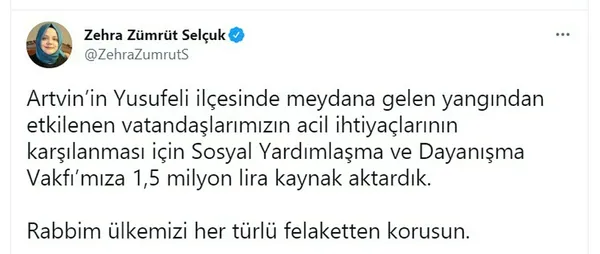 Son dakika: Aile, Çalışma ve Sosyal Hizmetler Bakanı Zehra Zümrüt Selçuk açıkladı: 1.5 milyon lira kaynak aktardık